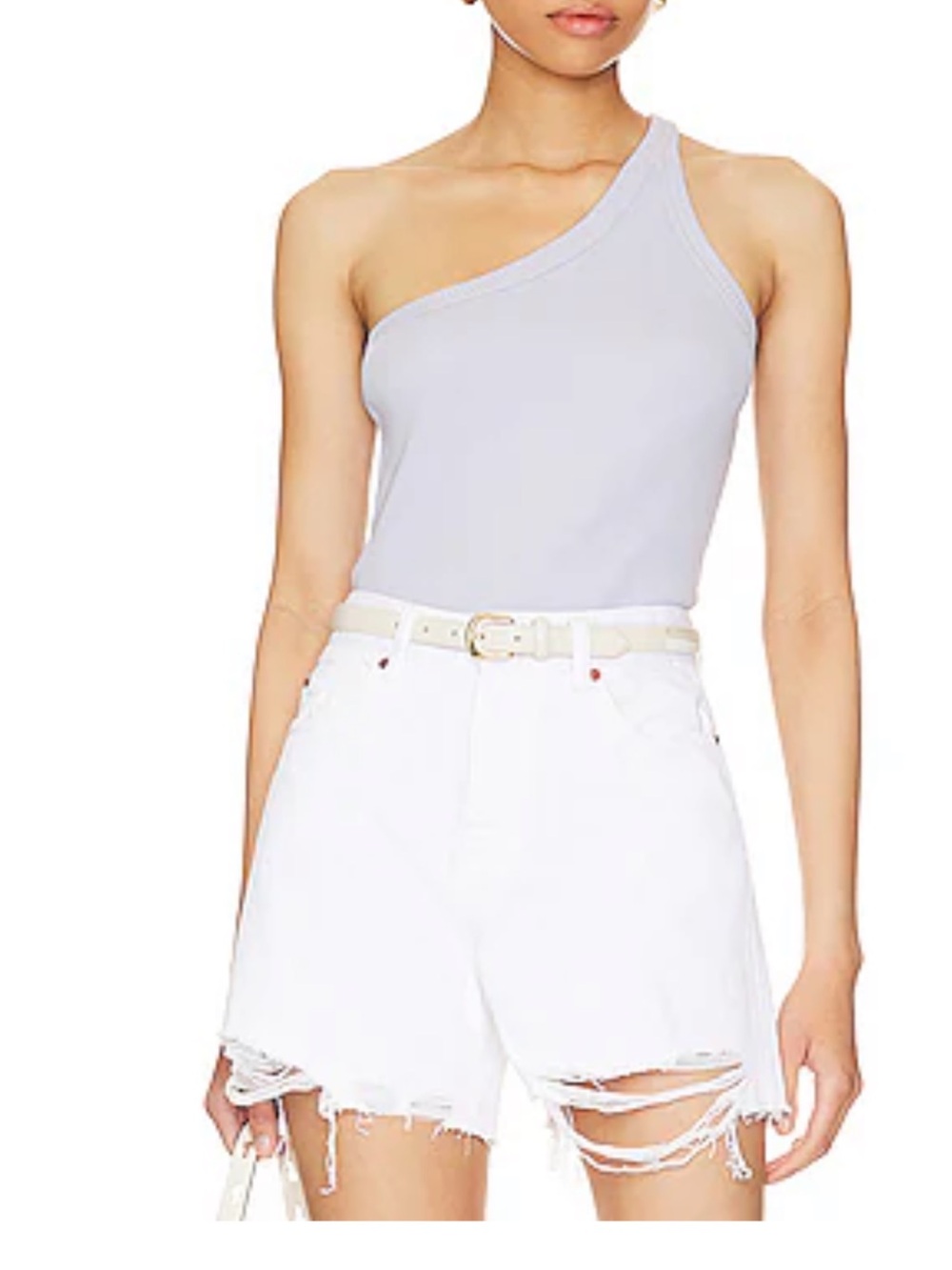 Dr. Denim Ribbed One-Shoulder cropped Tank Top - Light Blue